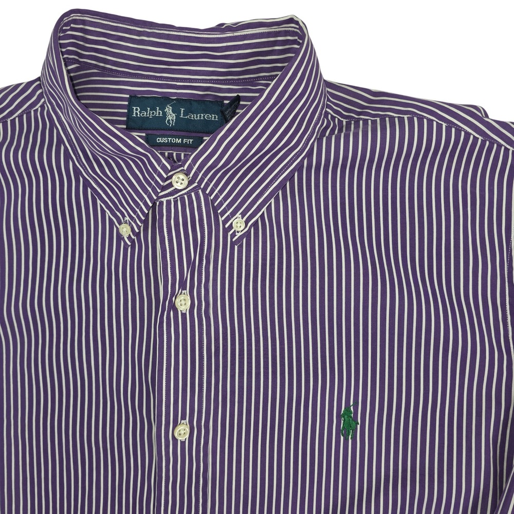 Ralph Lauren XL Custom Fit Purple/White Striped Button Down Long Sleeve Pony Men